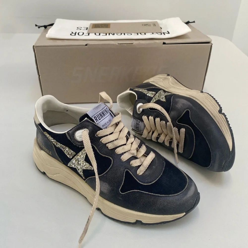 Golden Goose Running Sole Sneaker Dark Blue/Eclipse/Silver Glitter 39 New in Box
